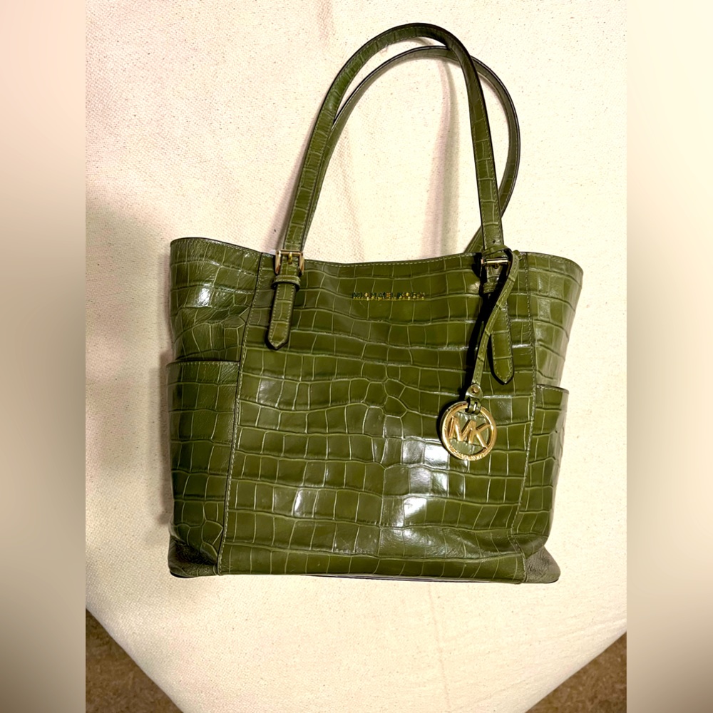 MICHAEL KORS CROC EMBOSSED LEATHER TOTE